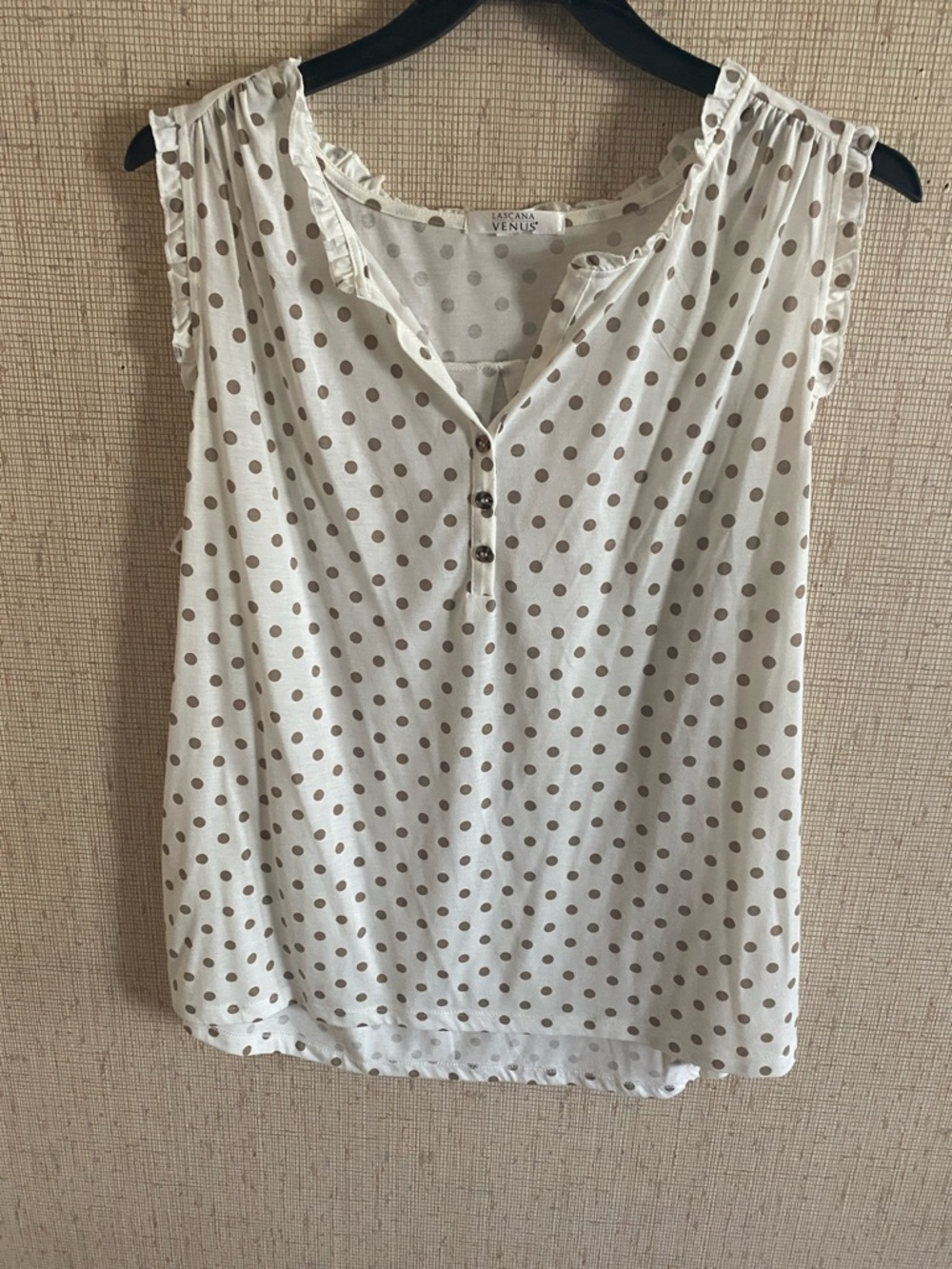 Lascana for Venus Women’s XL White Polka Dot Sleeveless Henley Top